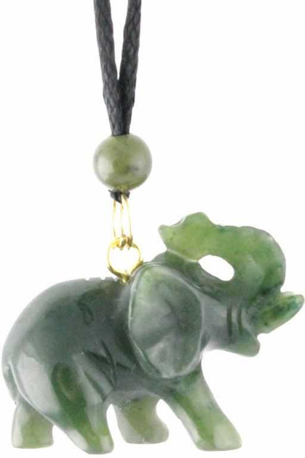 Image of Genuine Natural Nephrite Jade Elephant w/ Trunk Up Good Luck Pendant