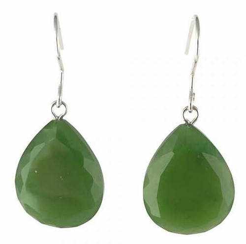 Image of Genuine Natural Nephrite Jade Faceted Pear Shape Dangle Earrings