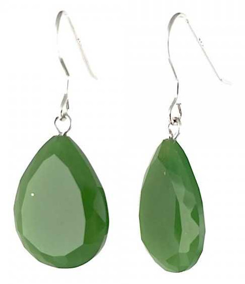 Image of Genuine Natural Nephrite Jade Faceted Pear Shape Dangle Earrings