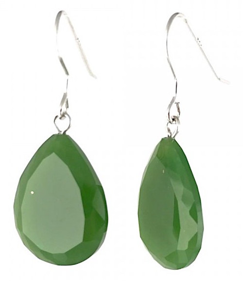 Genuine Natural Nephrite Jade Faceted Pear Shape Dangle Earrings