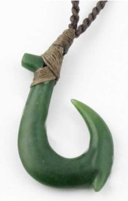 Image of Genuine Natural Nephrite Jade Fish Hook Pendant Necklace 3581
