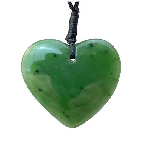 Genuine Natural Nephrite Jade Heart Pendant Necklace w/ Wax Cord