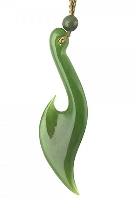 Genuine Natural Nephrite Jade Hook Pendant Necklace w/ Cord