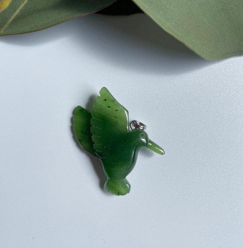32mm Natural Untreated Nephrite Jade Hummingbird Pendant