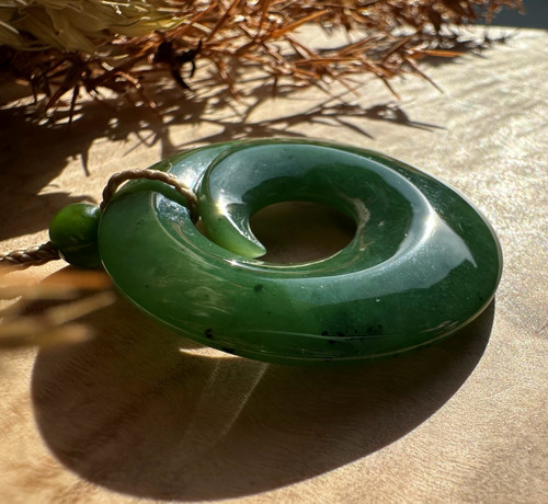 36mm Natural Untreated Nephrite Jade Koru Swirl Pendant (1869)