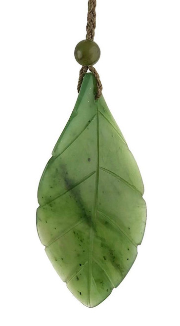 Genuine Natural Nephrite Jade Leaf Pendant Necklace (2337)