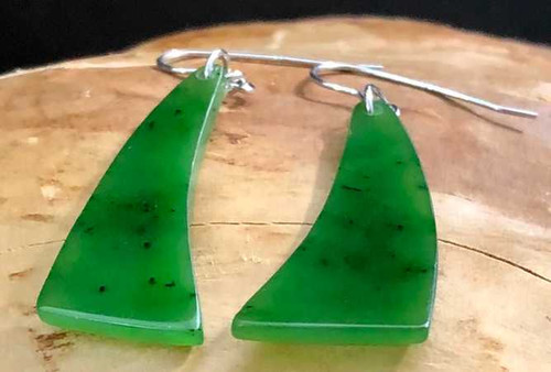 Image of Genuine Natural Nephrite Jade Long Curvy Drop Earrings