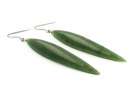 Image of Genuine Natural Nephrite Jade Long Domed Drop Earrings