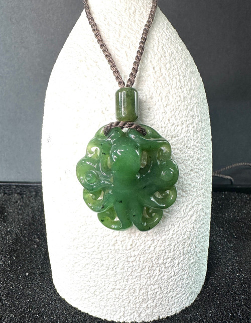 Natural Untreated Nephrite Jade Octopus Pendant Necklace On Cord