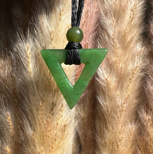 Natural Untreated Nephrite Jade Open Triangle Pendant Necklace on Cord