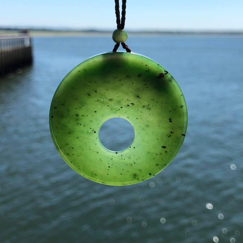 Natural Untreated Nephrite Jade Round w/ Cutout Pendant Necklace w/ Cord