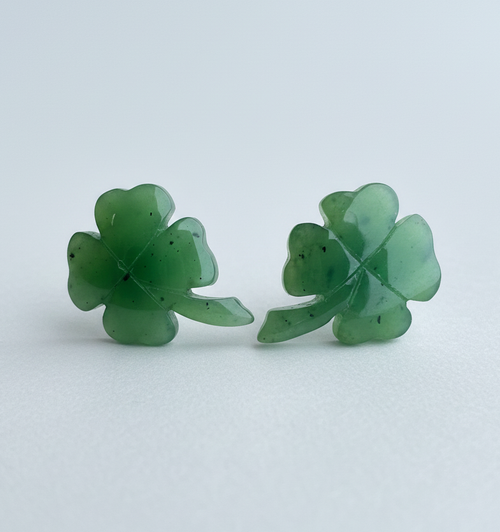 13mm Natural Untreated Nephrite Jade Shamrock Stud Earrings