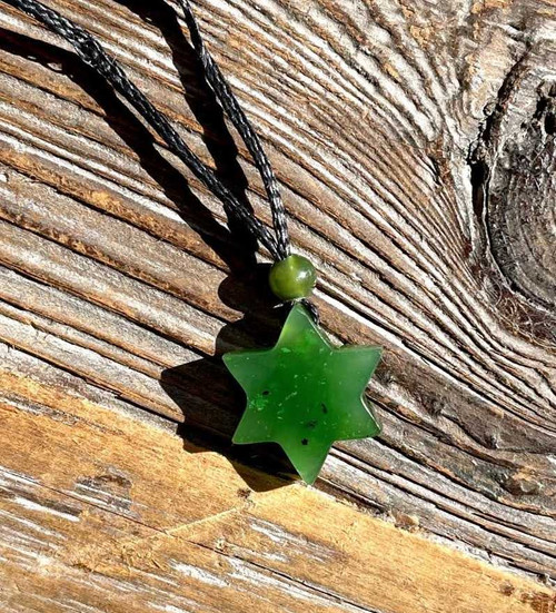 Image of Genuine Natural Nephrite Jade Star Of David Pendant Necklace On Cord