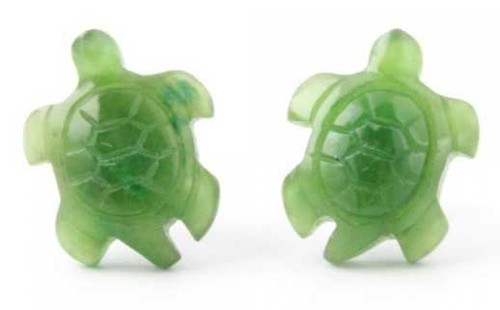 Image of Genuine Natural Nephrite Jade Turtle Stud Earrings
