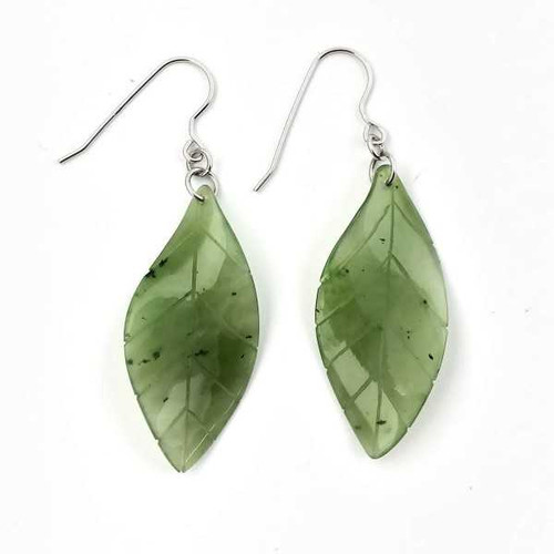 Image of Genuine Natural Nephrite Jade Twisted Leaf Earrings
