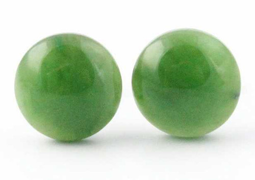 Image of Genuine Nephrite Jade & Sterling Silver Round Stud Earrings (0577)