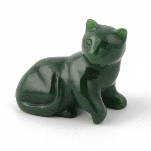 Natural Untreated Nephrite Jade Cat Figurine