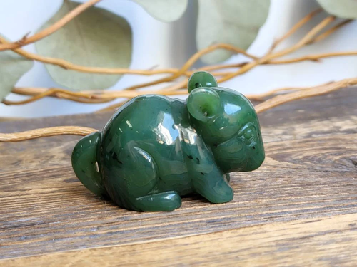 Natural Untreated Nephrite Jade Chinchilla Figurine