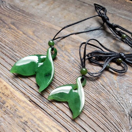 Natural Untreated Nephrite Jade Fancy Whale Tail Pendant Necklace
