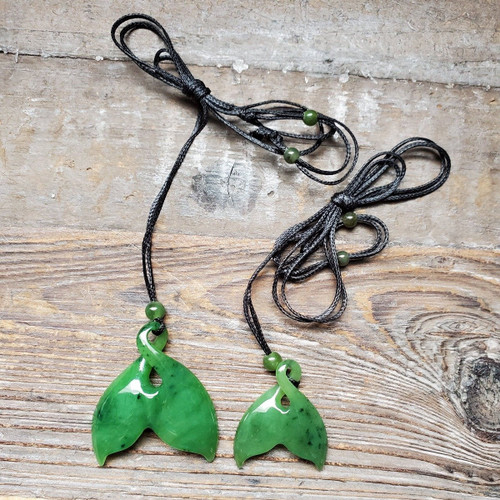 Natural Untreated Nephrite Jade Fancy Whale Tail Pendant Necklace