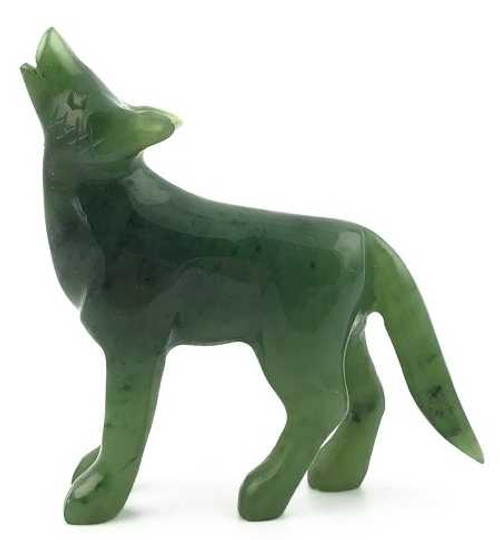 Image of Genuine Nephrite Jade Howling Coyote Figurine (J-Coyote)