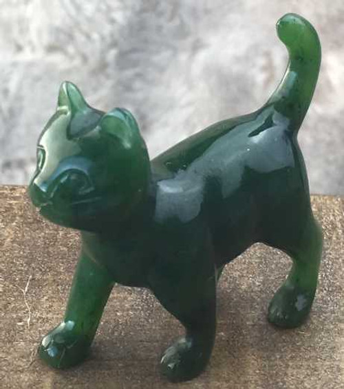 Image of Genuine Nephrite Jade Walking Cat Figurine (HNW-189)