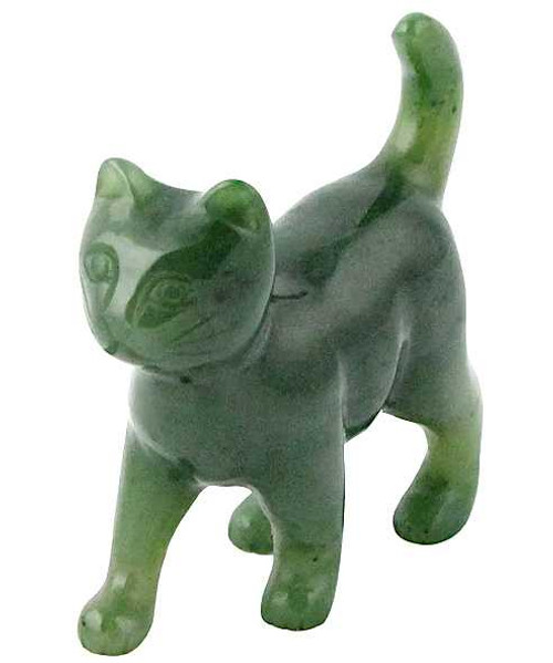 Image of Genuine Nephrite Jade Walking Cat Figurine (HNW-189)