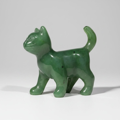 Natural Untreated Nephrite Jade Walking Cat Figurine