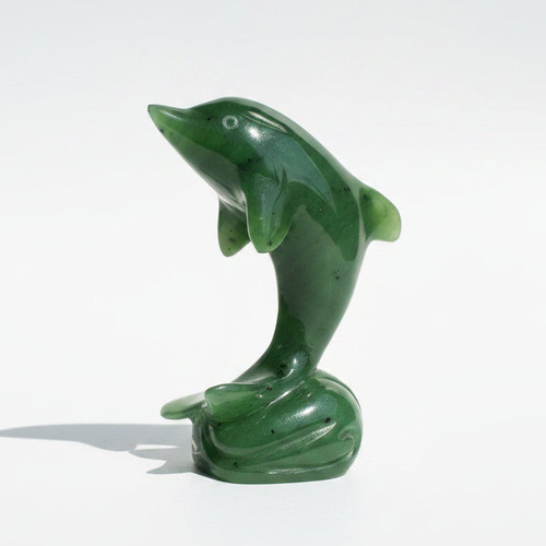 Natural Untreated Solid Nephrite Jade Dolphin Figurine