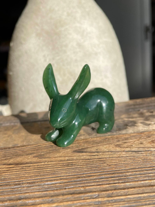 Natural Untreated Solid Nephrite Jade Jack Rabbit Figurine