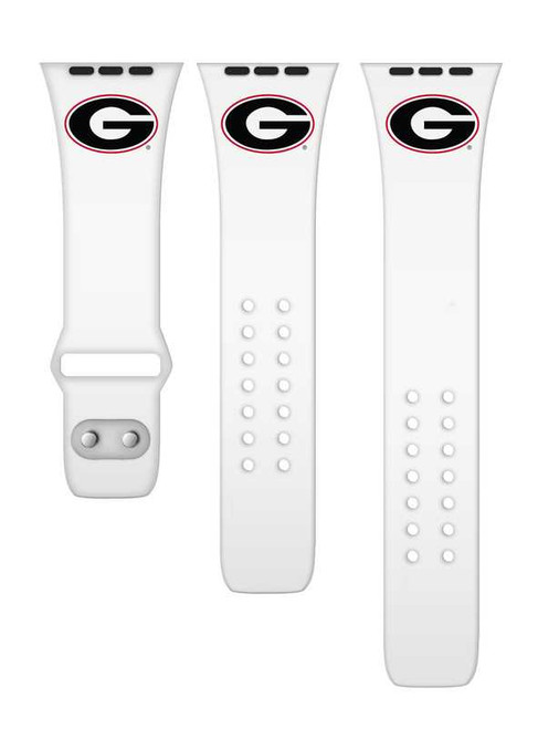 Image of Georgia Bulldogs Silicone Watch Band Compatible with Apple Watch - 38mm/40mm/41mm White C-AB3-135-38