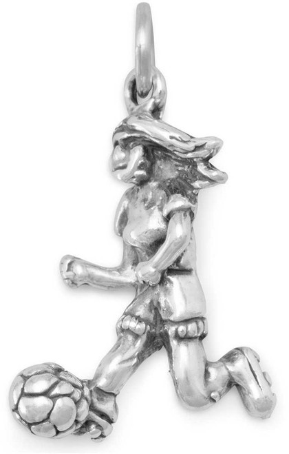Image of Girl Soccer Player Charm 925 Sterling Silver