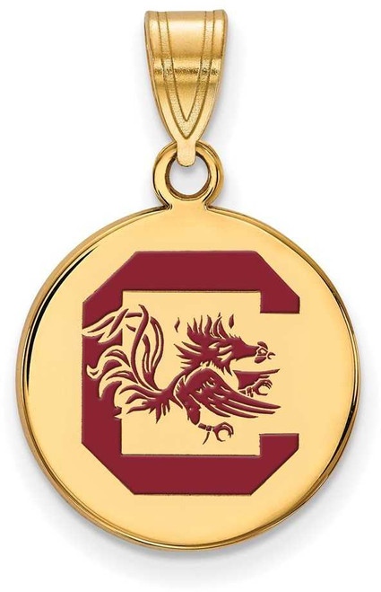 Image of Gold Plated 925 Silver U of South Carolina Medium Enamel Disc Pendant by LogoArt