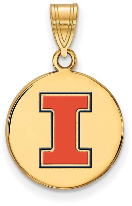 Image of Gold Plated 925 Silver University of Illinois Medium Enamel Disc Pendant LogoArt