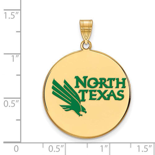 Image of Gold Plated 925 Silver University of North Texas XL Enamel Disc Pendant LogoArt