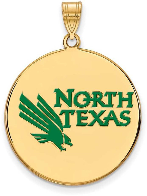 Image of Gold Plated 925 Silver University of North Texas XL Enamel Disc Pendant LogoArt