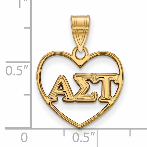 Image of Gold Plated Sterling Silver Alpha Sigma Tau Heart Pendant by LogoArt (GP008ALS)