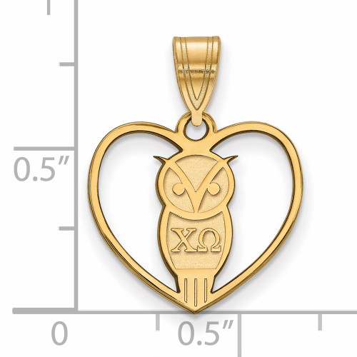 Gold Plated Sterling Silver Chi Omega Heart Pendant by LogoArt (GP040CHO)