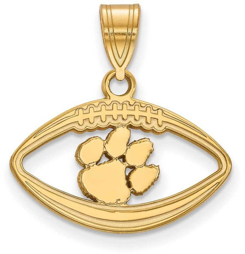 Image of Gold Plated Sterling Silver Clemson University Pendant in Football by LogoArt