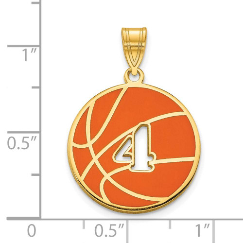 Image of Gold Plated Sterling Silver Epoxied Basketball Pendant with Number