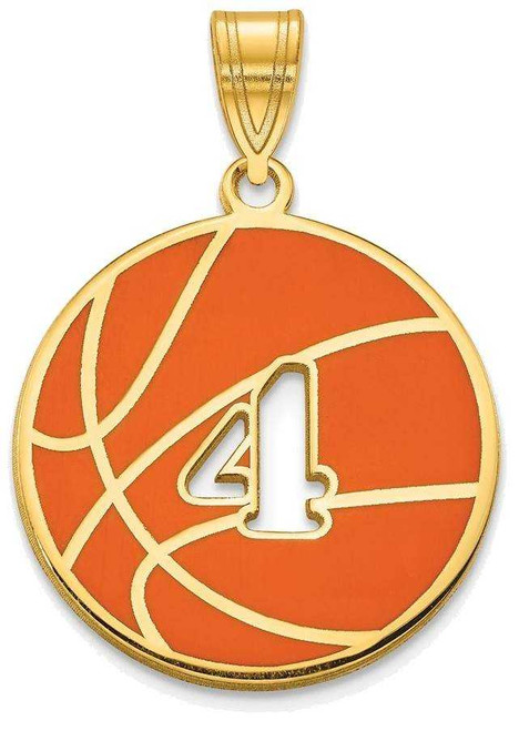 Image of Gold Plated Sterling Silver Epoxied Basketball Pendant with Number