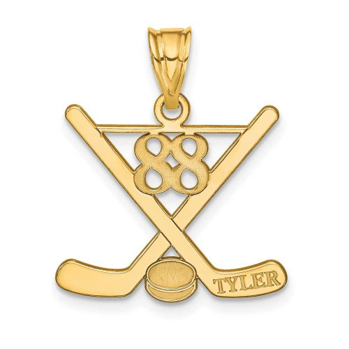 Image of Gold Plated Sterling Silver Lasered Polished Name And Number Hockey Pendant