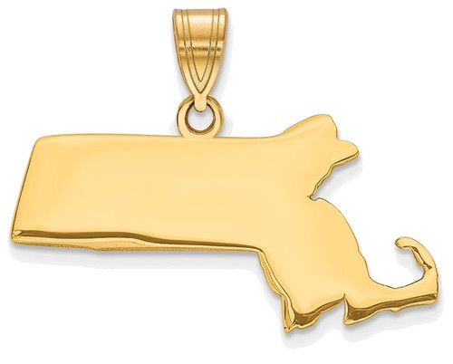 Gold Plated Sterling Silver Massachusetts MA State Pendant