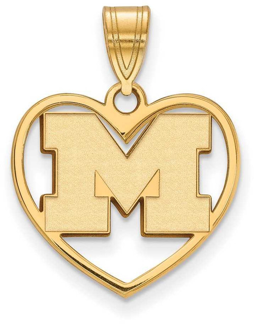 Image of Gold Plated Sterling Silver Michigan (University Of) Pendant in Heart by LogoArt