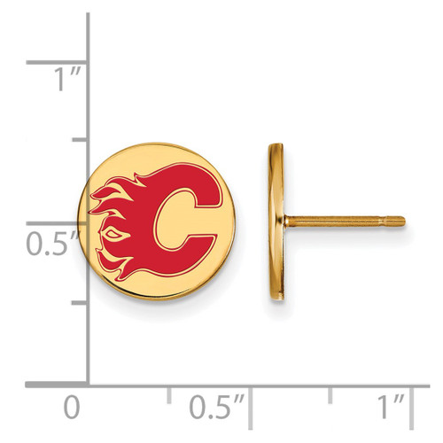 Gold Plated Sterling Silver NHL Calgary Flames Sm Enamel Disc LogoArt Earrings