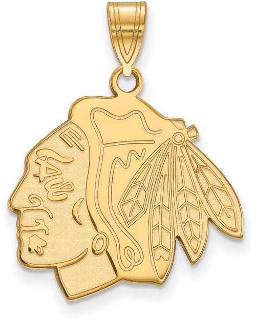 Image of Gold Plated Sterling Silver NHL Chicago Blackhawks Lg Pendant LogoArt GP004BLA