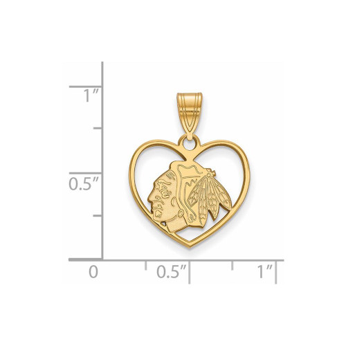 Gold Plated Sterling Silver NHL Chicago Blackhawks Pendant in Heart by LogoArt
