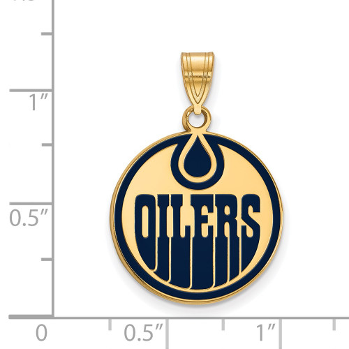 Gold Plated Sterling Silver NHL Edmonton Oilers Large Enamel Pendant by LogoArt