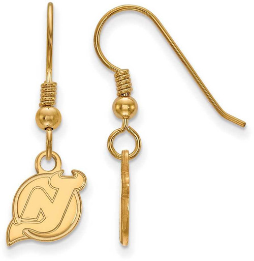 Image of Gold Plated Sterling Silver NHL New Jersey Devils XSmall Dangle LogoArt Earrings