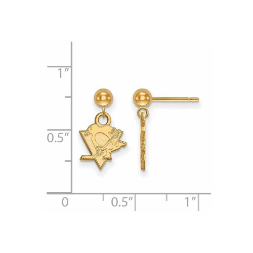 Image of Gold Plated Sterling Silver NHL Pittsburgh Penguins Earrings Dangle Ball LogoArt